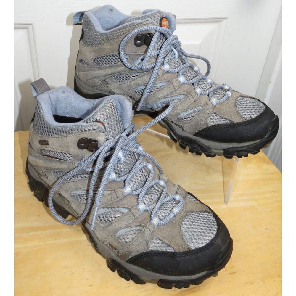 Merrell Moab Grey/Periwinkle Mid Waterproof Trail Hiking Shoe Size 8.5 - J88792
